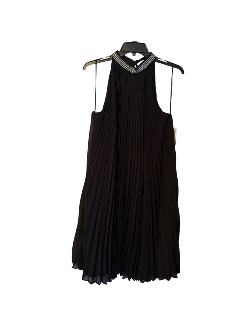 Carmen Marc Valvo Black Pleated Halter Dress W/ Rhinestone Collar Sz XL dress